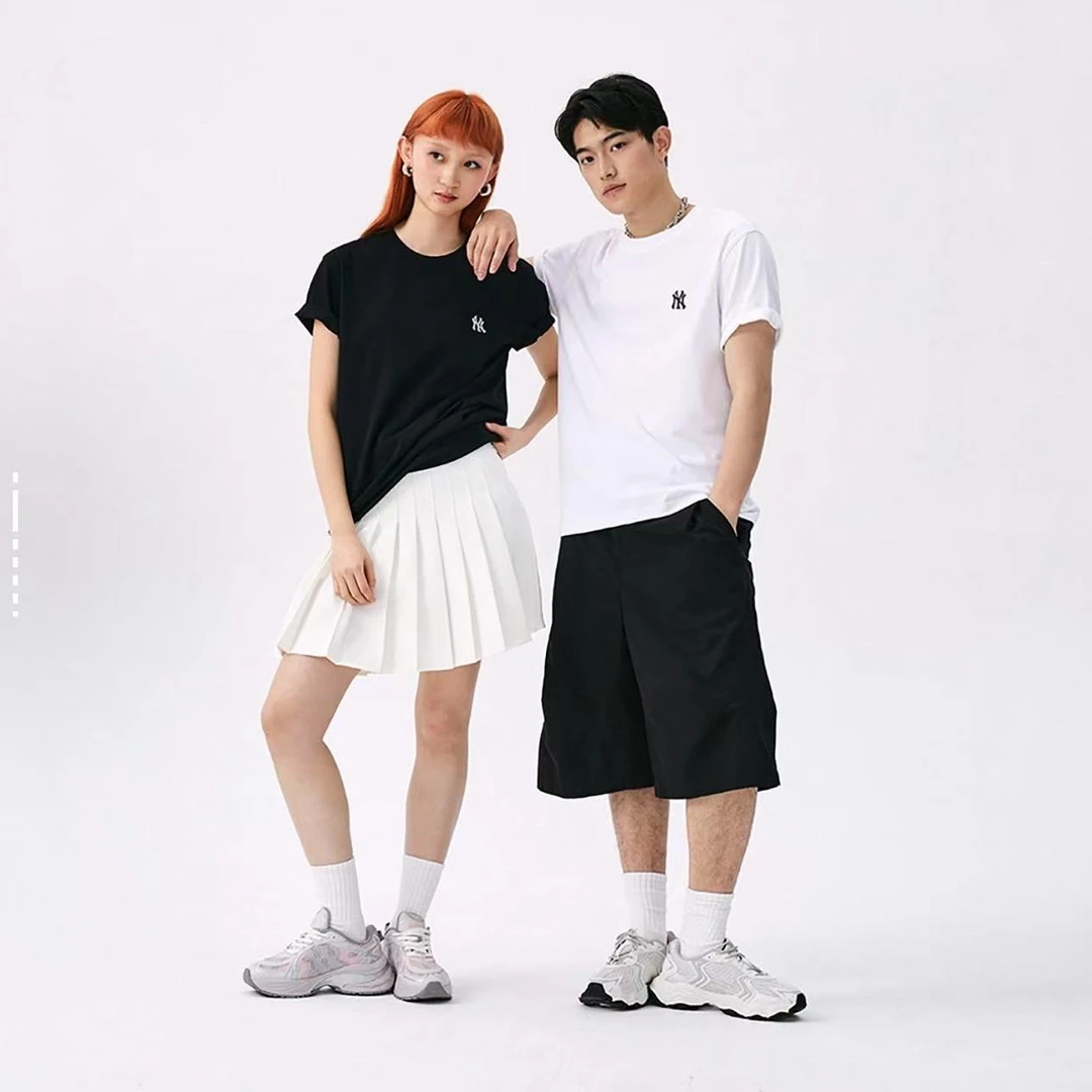 MLB 纽约洋基队0153纯色百搭刺绣小印花休闲运动风短袖 男女同款