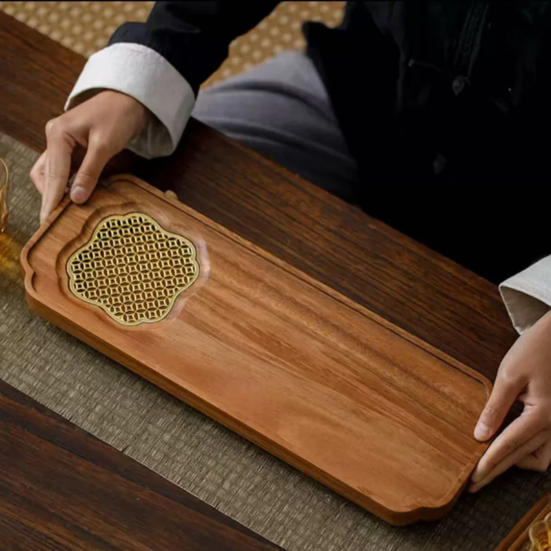 整块胡桃木排水式茶盘苏窗家用小型干泡台日式简约现代户外干泡盘