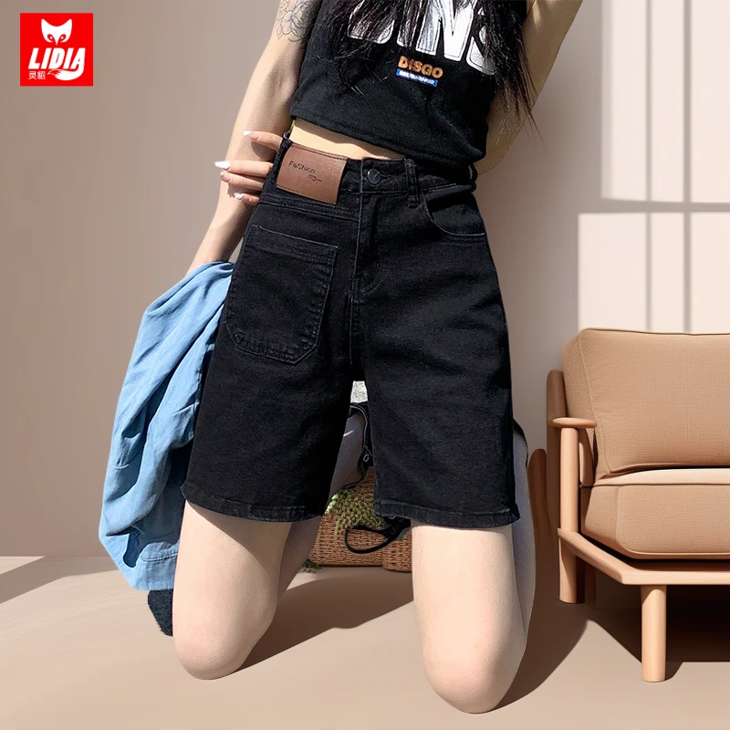 黑色高腰百搭牛仔短裤女夏季薄款宽松显瘦直筒小个子新款裤子