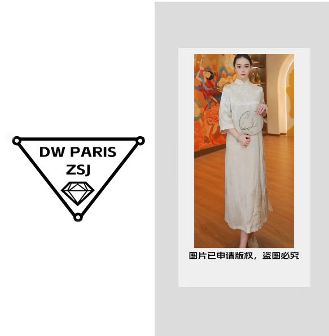 粉蝶栖雾春夏定制桑波缎新中式高级气质款刺绣连衣裙DZ6688