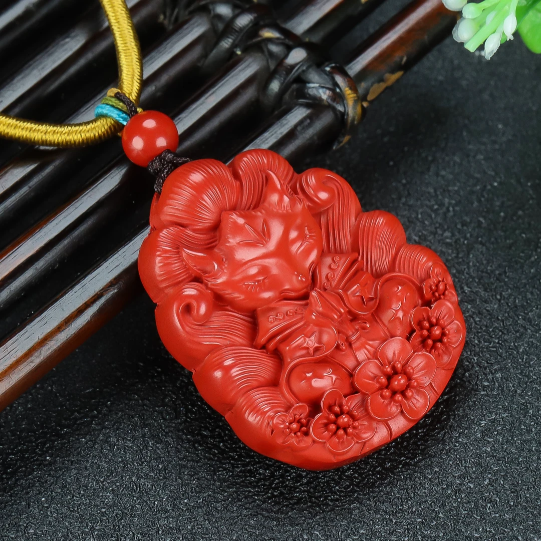 含辰砂工艺品水飞红砂九尾狐吊坠