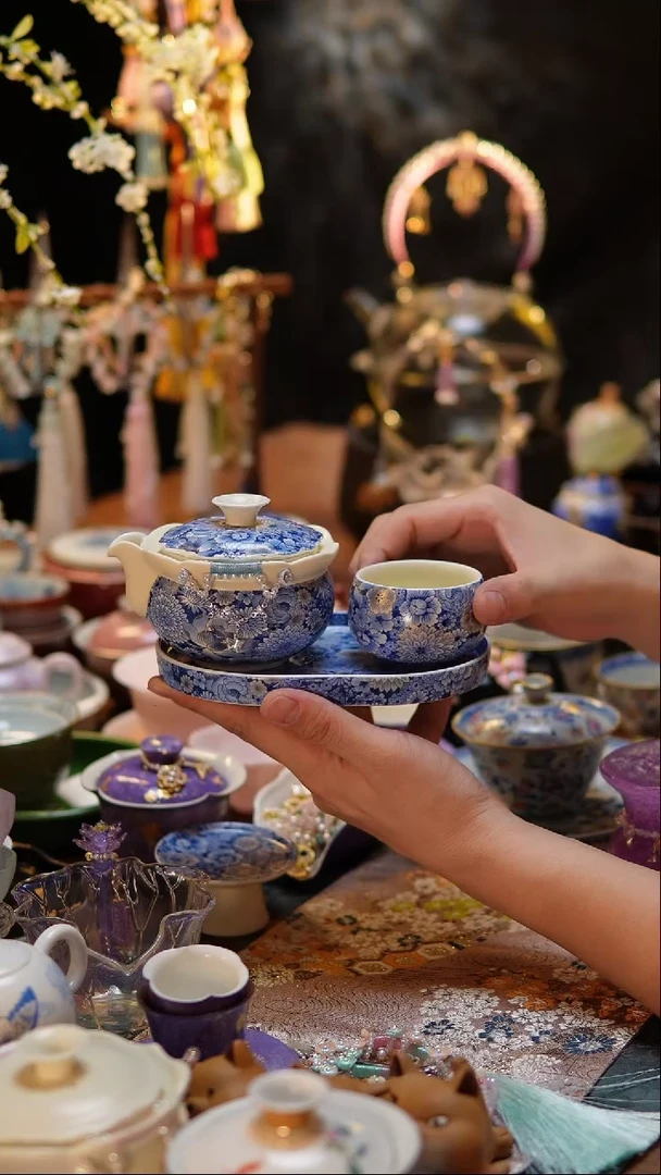 【闪购商品】万花手抓壶+壶承+杯