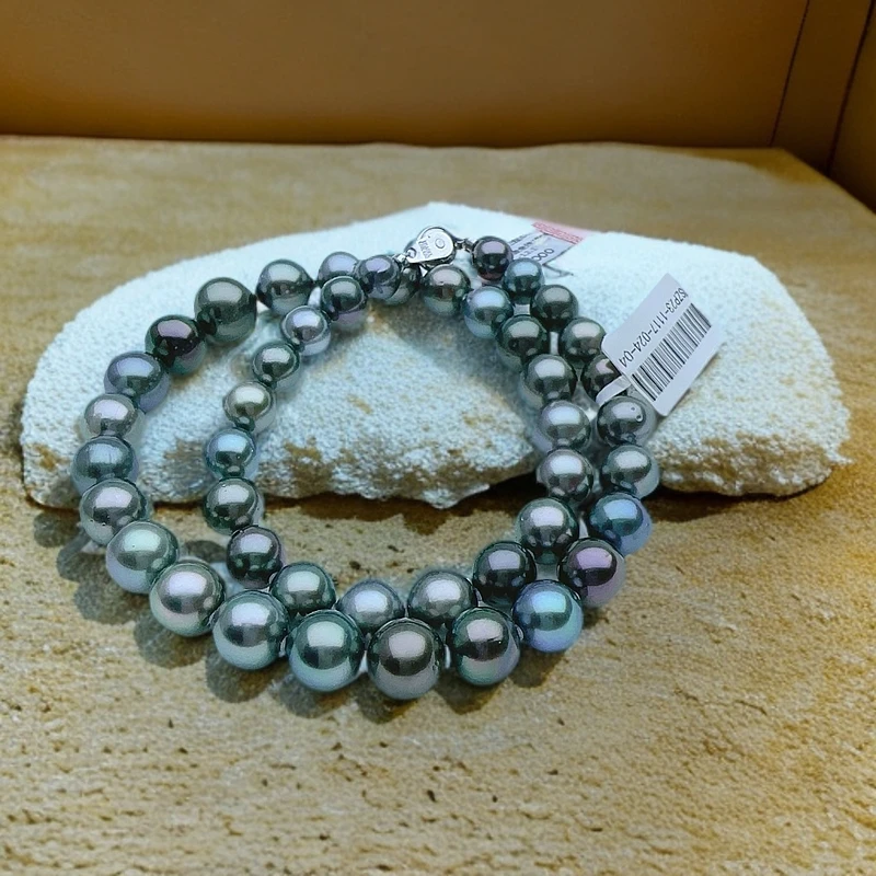 大溪地孔雀绿莫兰迪海水珍珠项链