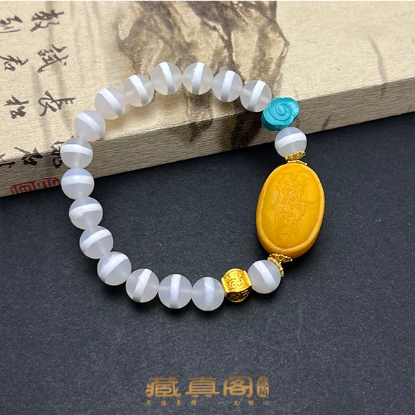 【藏真阁】H1731蜜蜡雕刻太岁药师手串