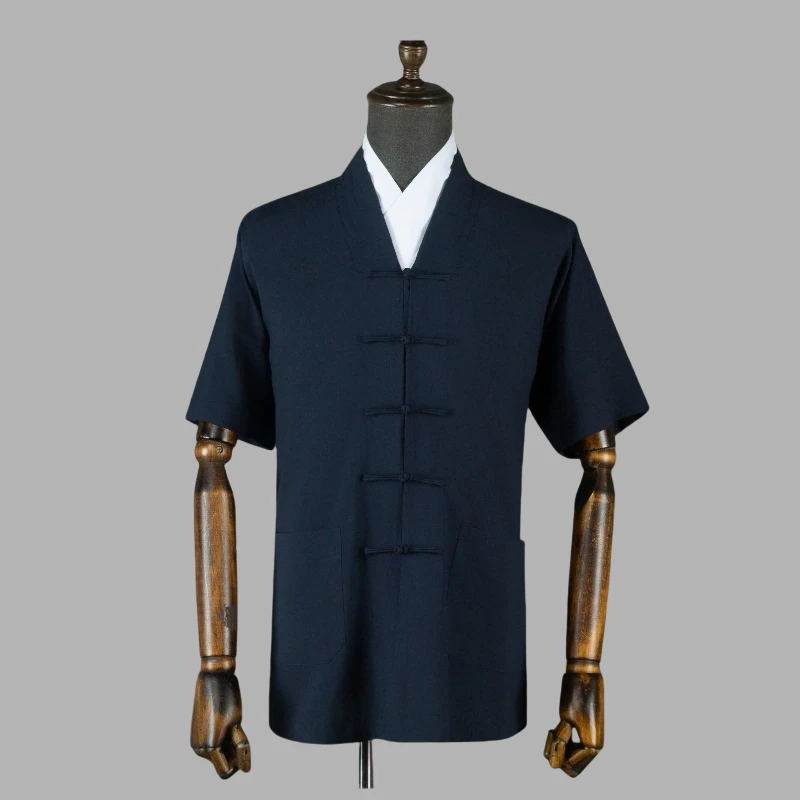 传统服饰对襟三清领短袖夏季薄款透气练功服男女同款