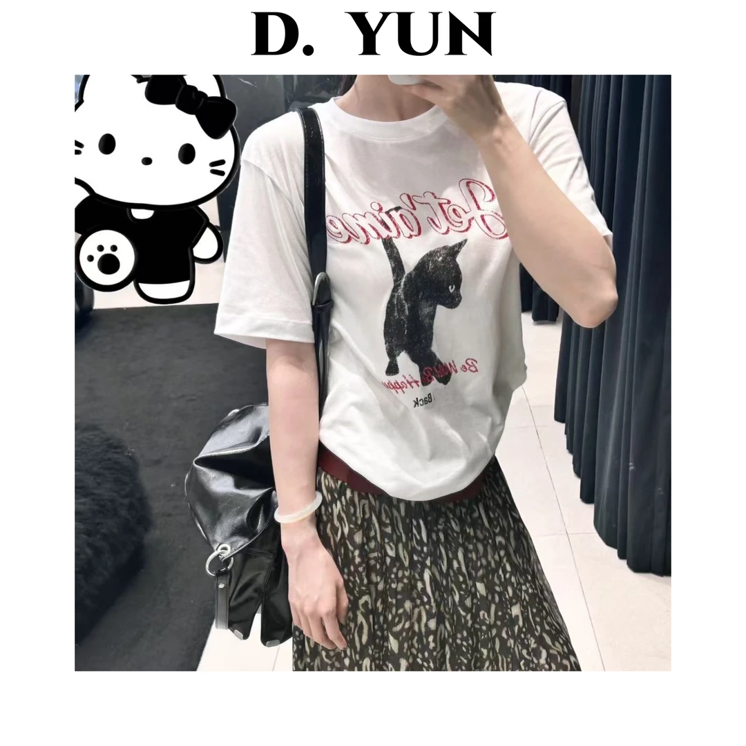 云村-【MO斑驳猫】夏季新款斑驳猫咪印花短袖T恤