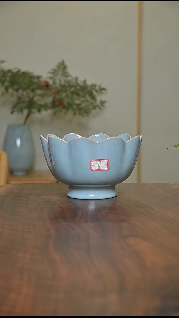 1#莲花温碗 天青 微瑕 朱家汝窑款
