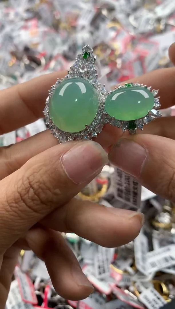 银S925镶嵌戒指翡翠13      9
