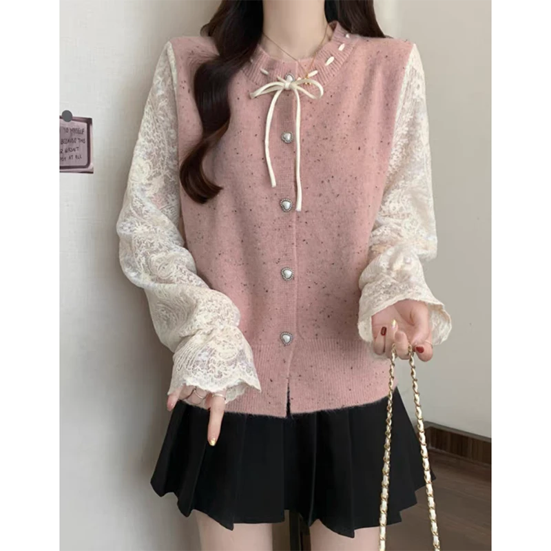 LMY 蕾丝长袖开衫毛衣