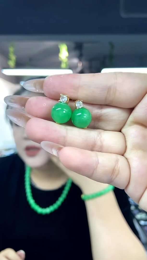 银S925镶嵌翡翠耳饰多样性发其一颜色微差