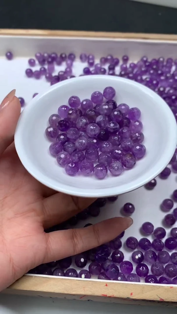 未镶嵌珠宝半成品水晶M963 紫水晶切面8mm10个8.8元