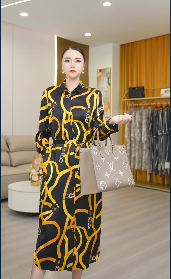 【宸慕】显瘦气质桑蚕丝连衣裙印花优雅25723