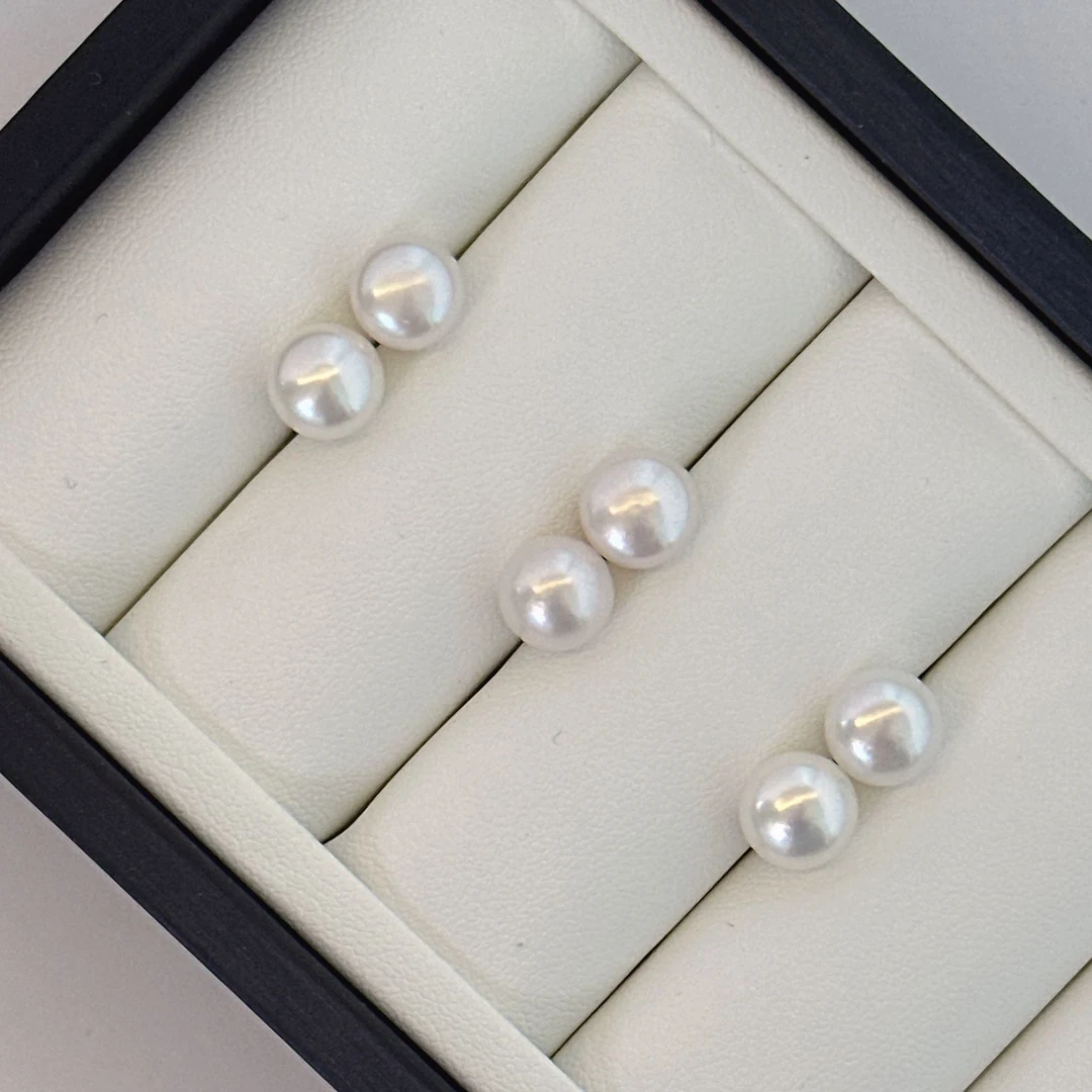 S925 银淡水无核珍珠耳钉 8-9mm E102