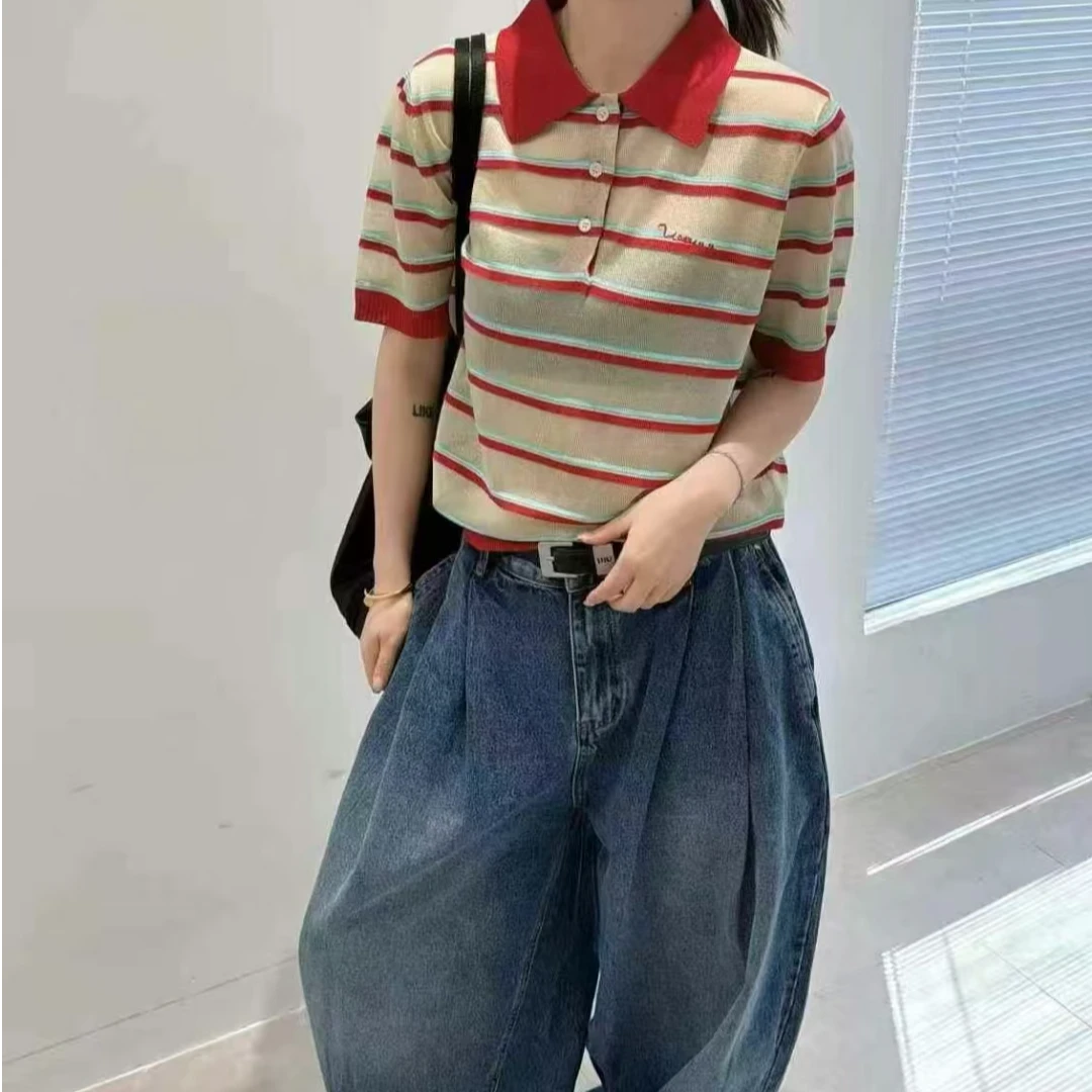 武汉蔓姐【条纹】夏季新款时尚条纹拼色短袖 衣长53公分左右 56316#