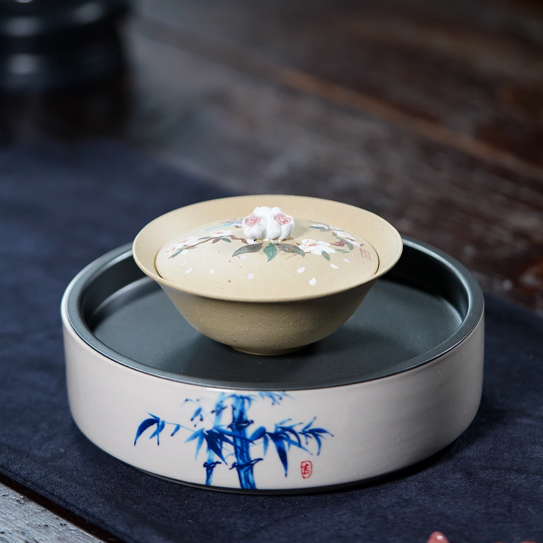 念一《桃花·盖碗》本山绿泥二才盖碗120cc 念物原创纯手工