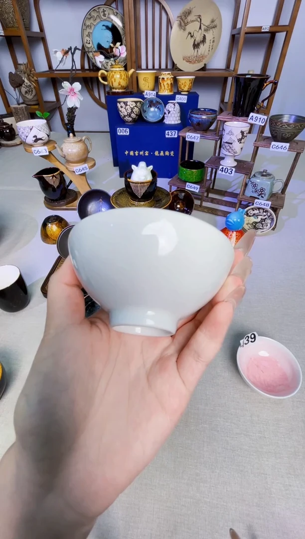 月****ร【特价白瓷绿叶盏】非遗大师手工高温瓷特价款