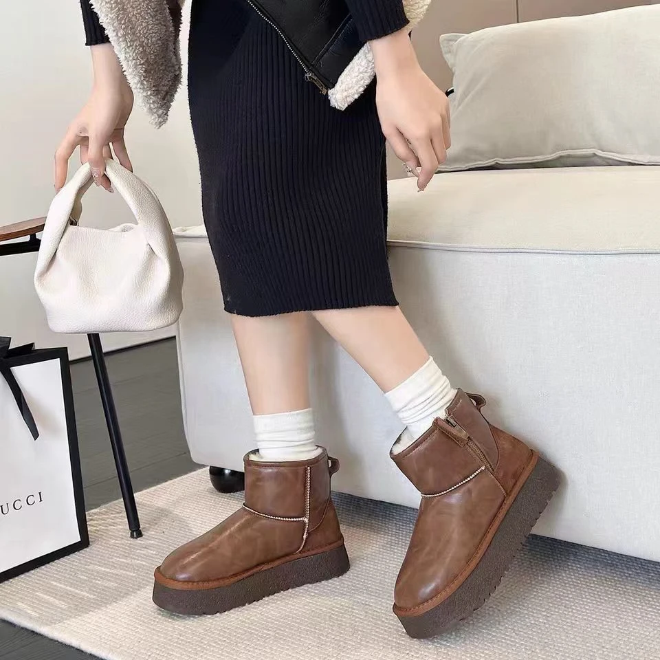 【新疆包邮】24年冬季新款加绒加厚羊毛雪地靴A109-2