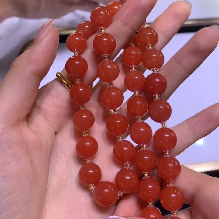 【逍遥】南红玛瑙滴水洞圆珠项链*2206/70/多样性发/1件