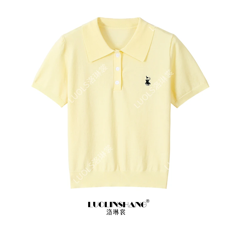 夏季新款宽松显瘦polo针织衫运动薄款设计感休闲刺绣翻领上衣女
