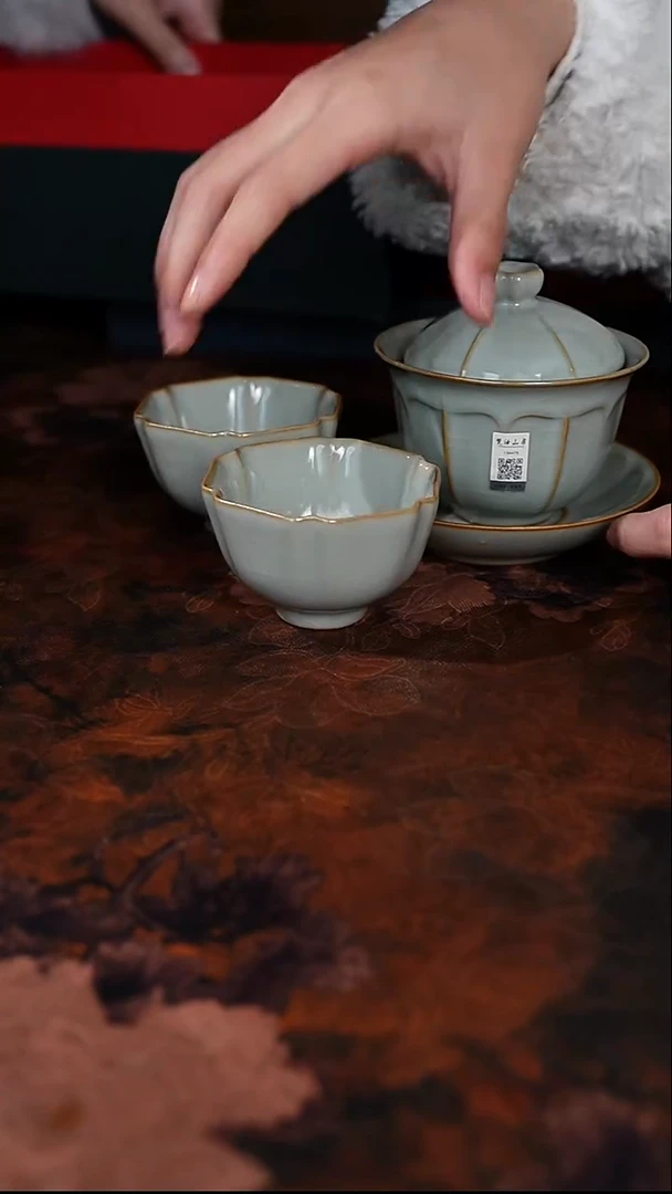 梵汝山房-四季如春盖碗3入套组象牙青