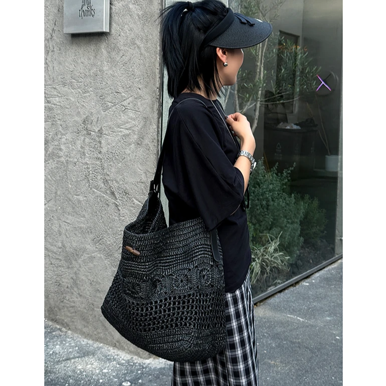 JISHE即奢25C手工钩针编织贵版本PP拉菲草草编托特包AL12809