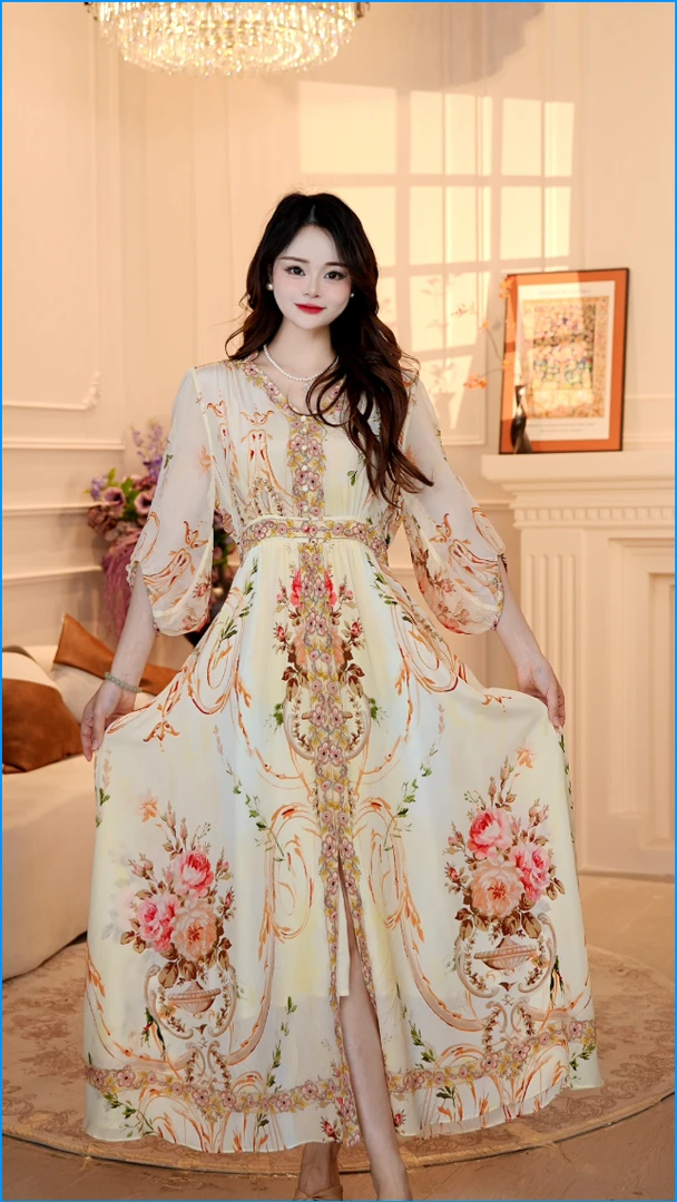 【金粉世家】25年时尚名媛风优雅气质收腰高端连衣裙