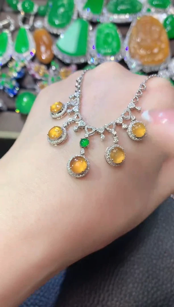 翡翠18K金镶嵌套链C3