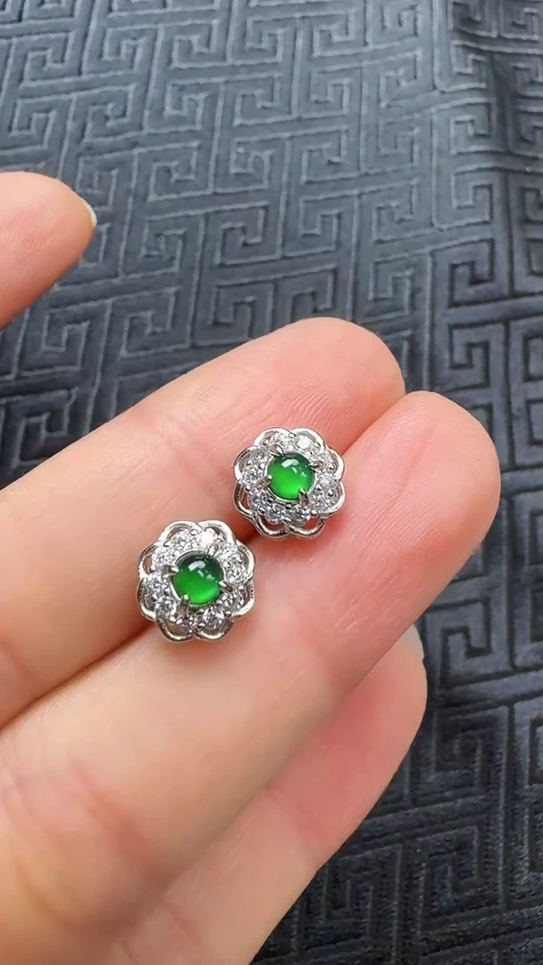 【闪购商品】翡翠耳饰银S925镶嵌耳钉
