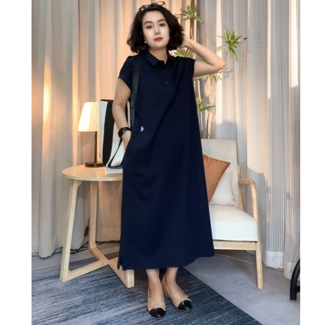 【Y.Z】夏季新款Polo领中长款宽松休闲显瘦连衣裙2881