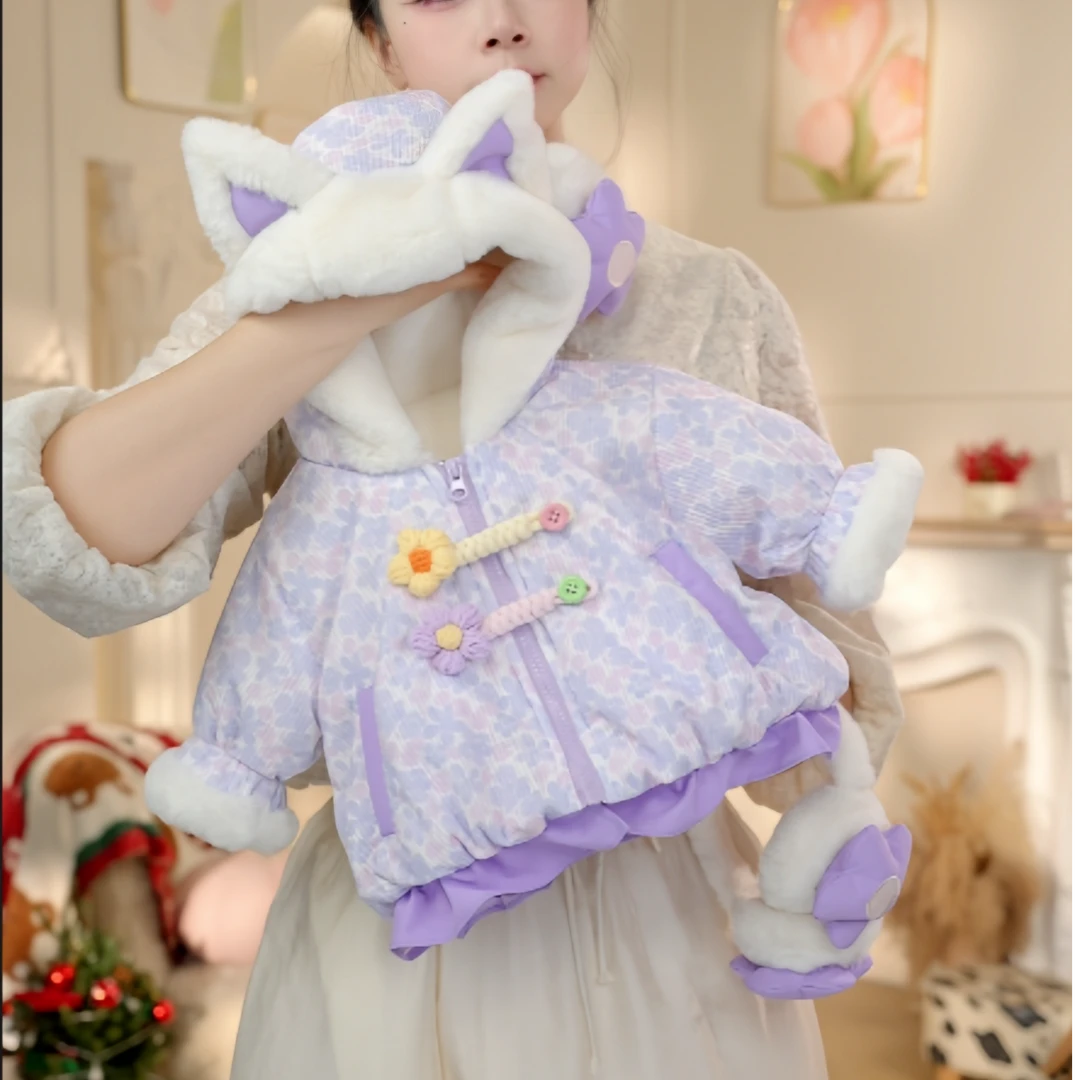 【2517】2025年冬季新款女童可爱紫丁香集体小花加厚棉衣外套