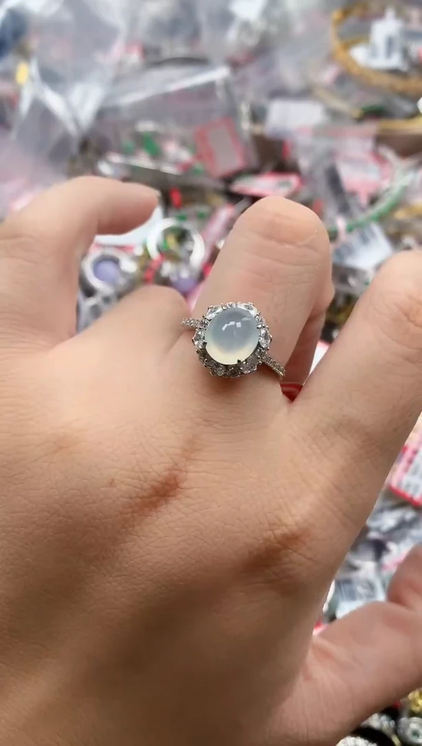 银S925镶嵌戒指翡翠天然A货缅甸翡翠