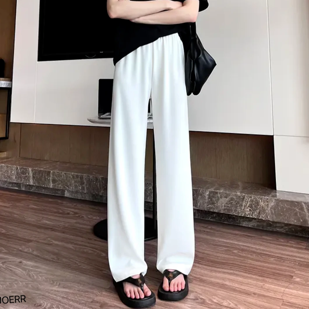 YUOERR2025春夏可穿滑滑裤垂感窄版直筒裤西装高腰阔腿显瘦拖地裤