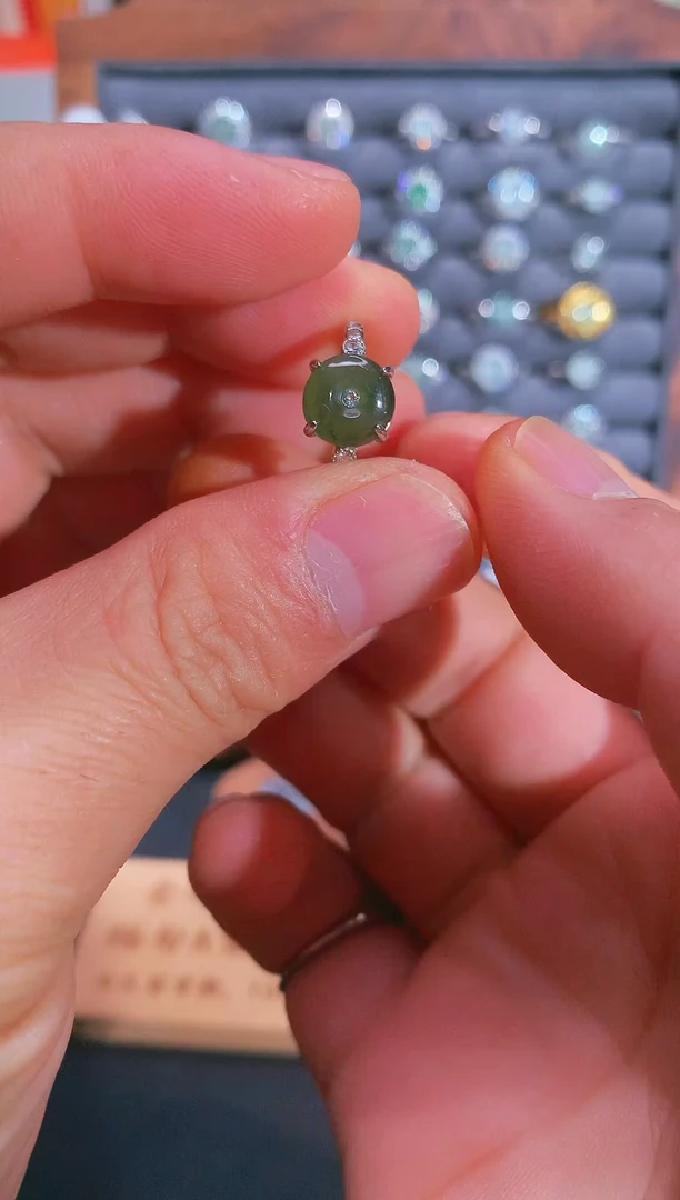 银S925镶嵌戒指翡翠S925银镶翡翠平安扣女饰品