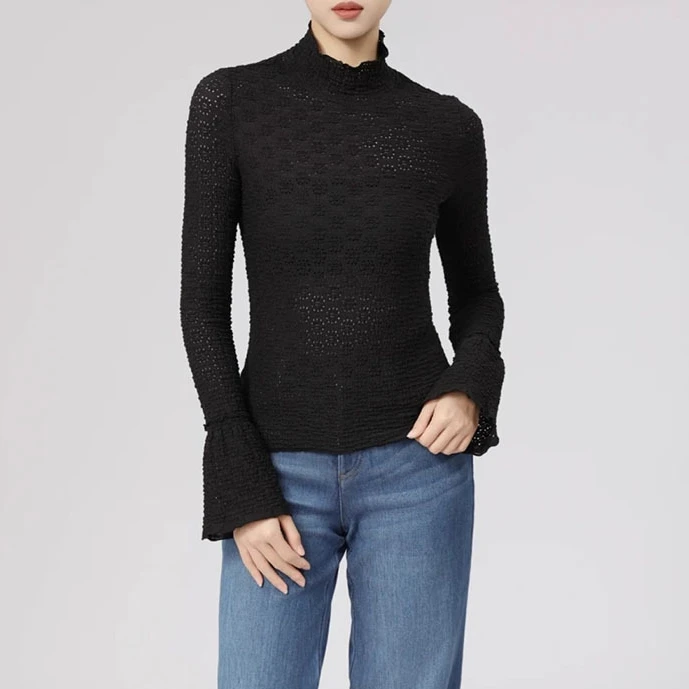 职业阿玛诗官哥家专柜2025春秋新款时尚打底衫立体提花针织衫烟管