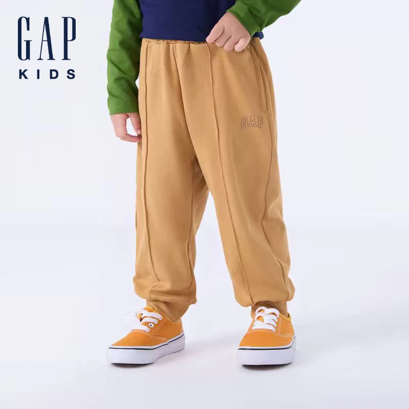 【亲子装】Gap男童2024秋冬新款纯棉加绒运动束脚裤642755