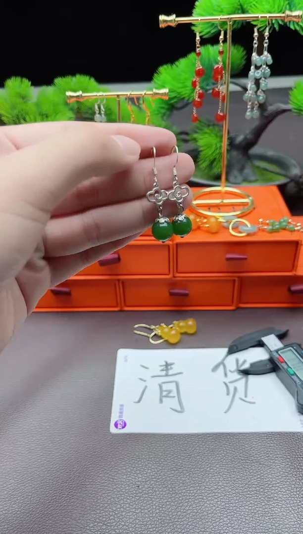 玛瑙/玉髓耳饰银S925镶嵌532