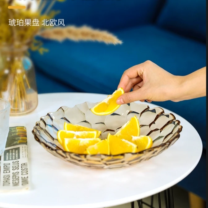 KP-水果盘轻奢高档玻璃果盘家用客厅水晶茶几干果糖果盘
