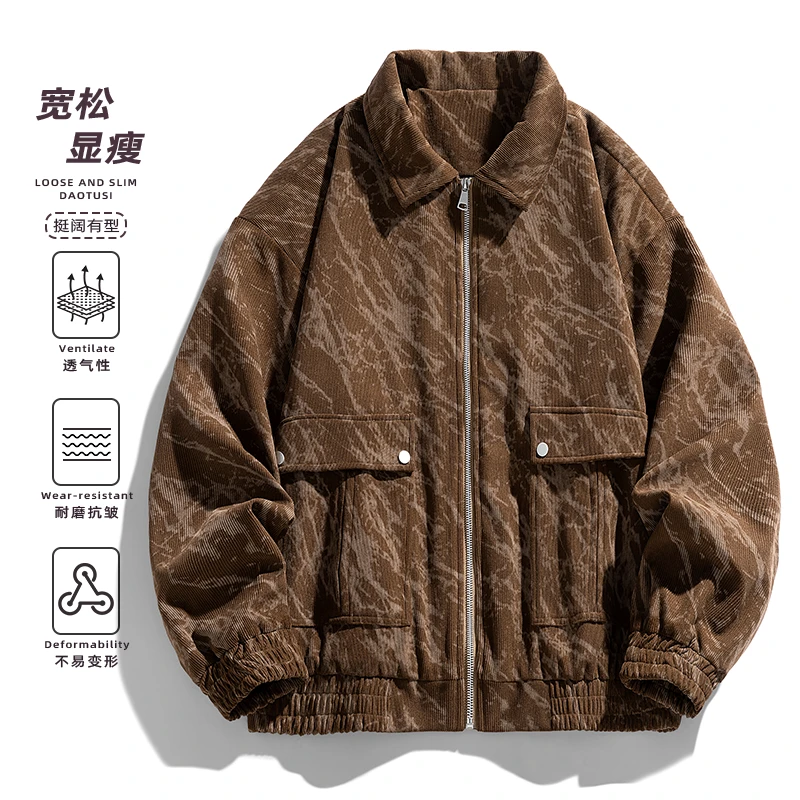 美式印花夹克时尚酷帅高街休闲港风复古百搭宽松潮流新款大码外套