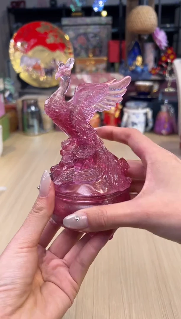 124古法琉璃香炉-百鸟朝凤（红紫色）