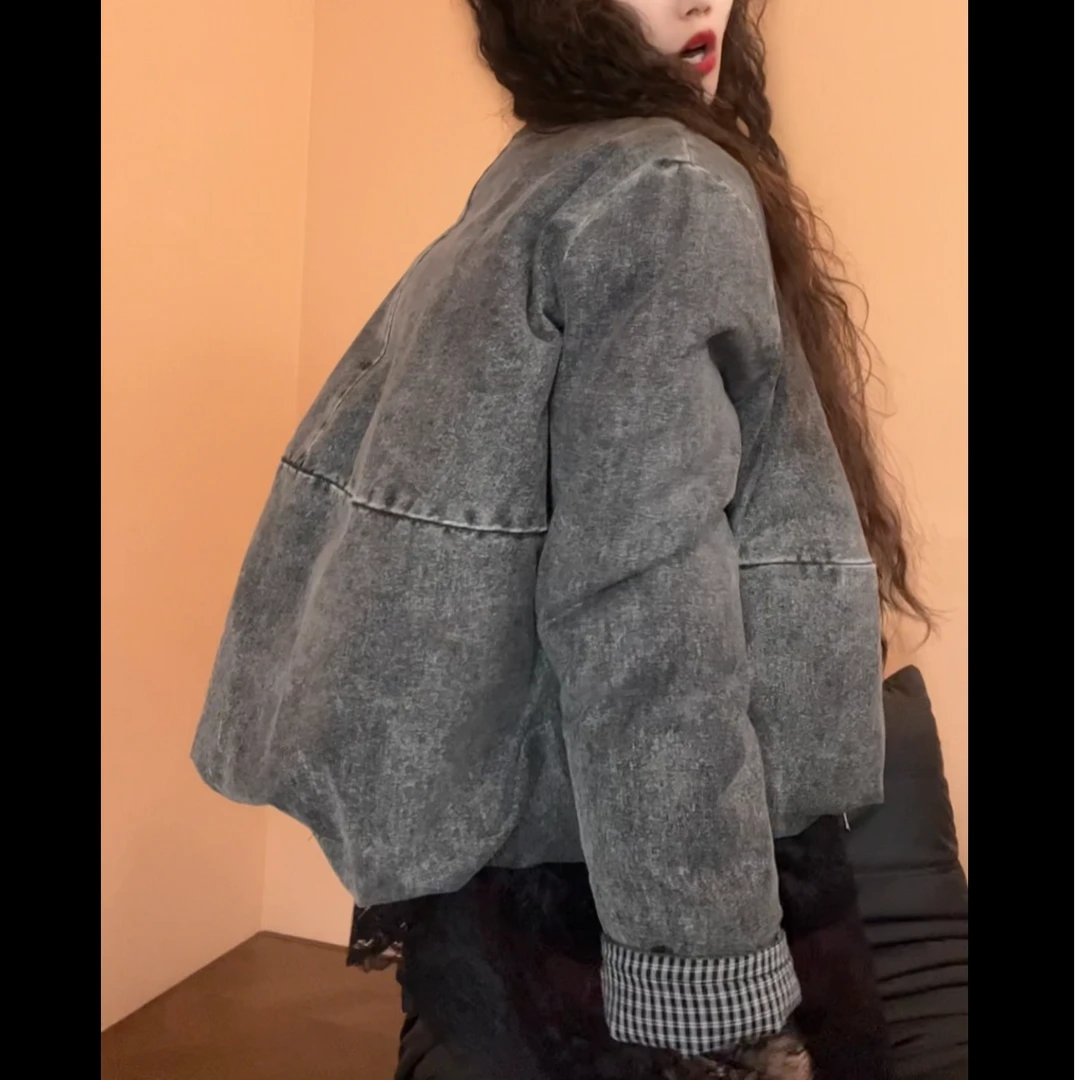 museguhui/木色古汇8011#牛仔南瓜马甲棉服短款时尚休闲百搭宽松