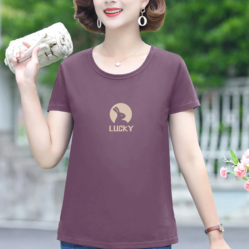 2025新款圆领洋气印花上衣夏季宽松大码休闲时尚潮流女士短袖t恤