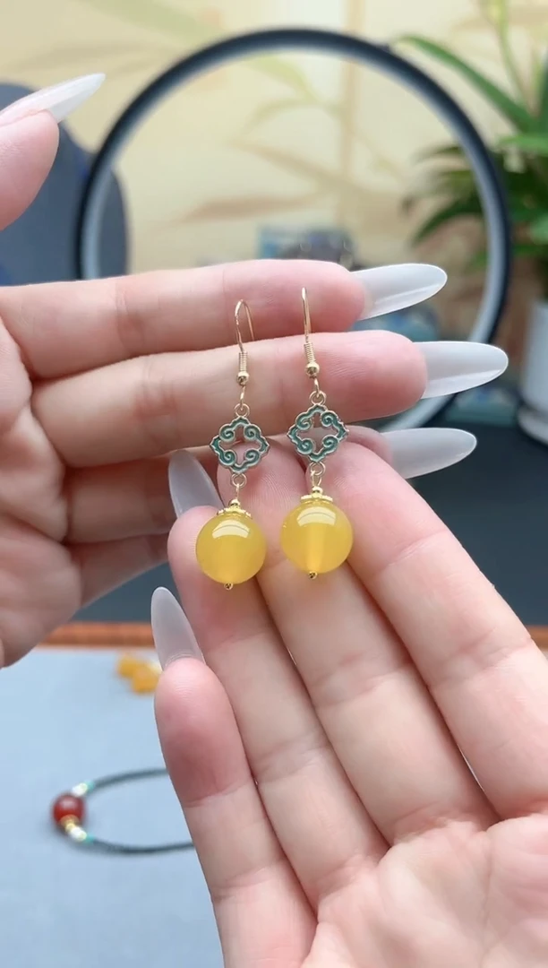 玛瑙/玉髓耳饰银S925镶嵌6502