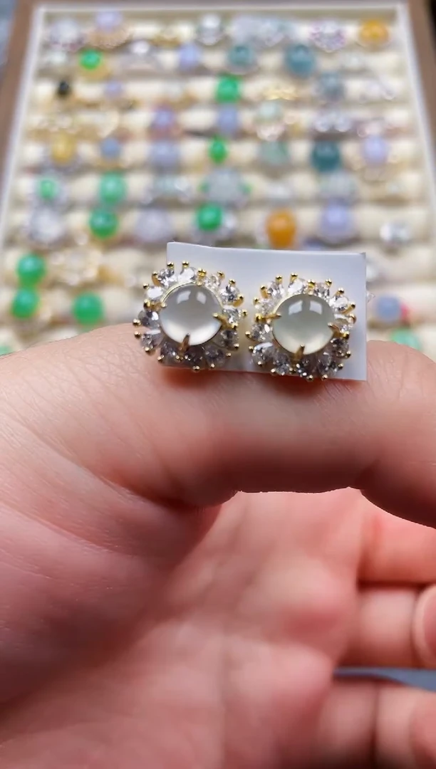 银S925镶嵌翡翠耳饰111