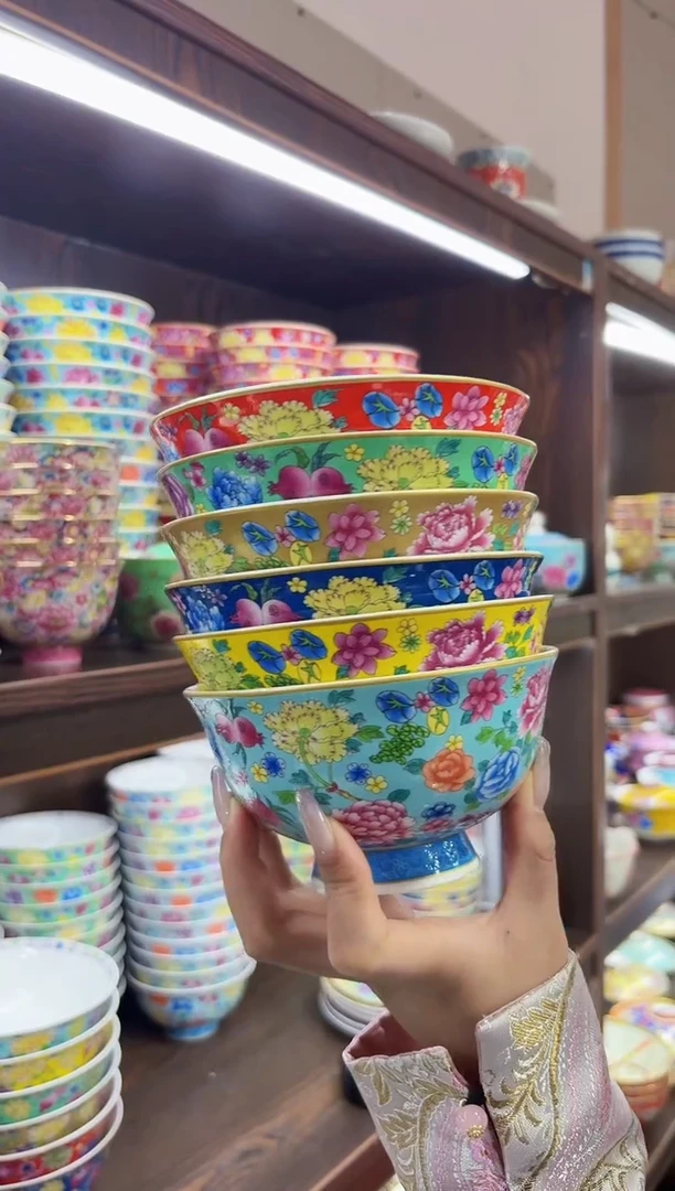 珐琅5英寸饭碗6个景德镇陶瓷