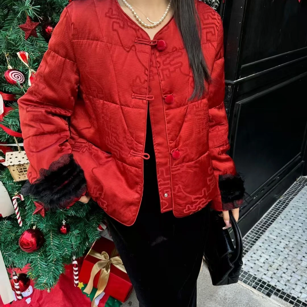 王姐专属-2024冬季新品红色刺绣新中式国风羽绒服【格格-98996】