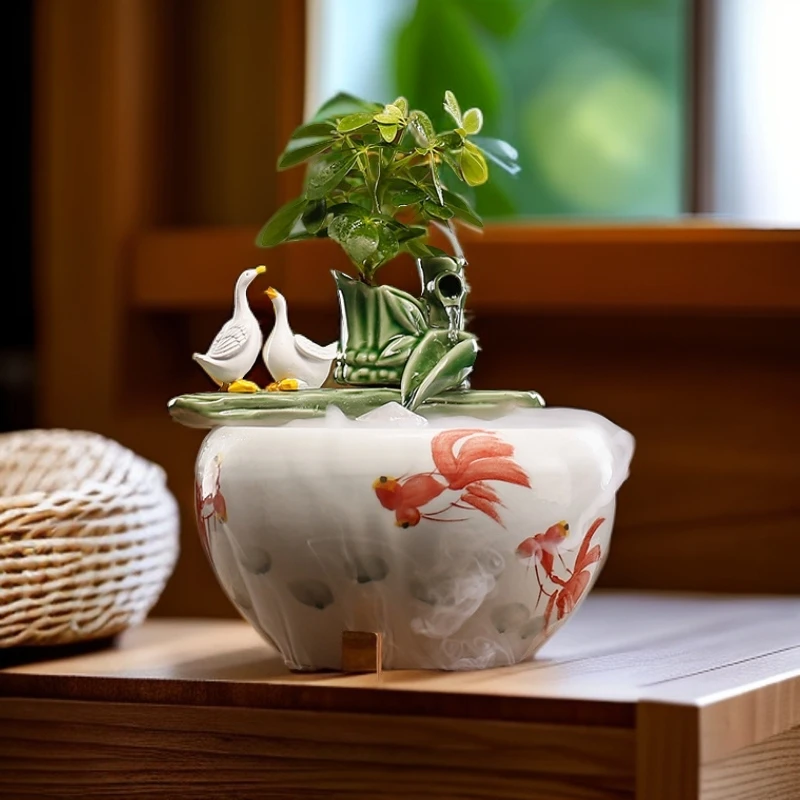 创意招财流水摆件倒流香办公室桌面客厅室内加湿鱼缸摆设开业礼品