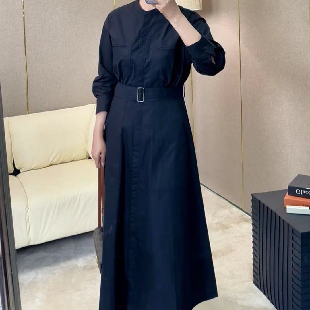 早春棉混纺长袖廓形连衣裙B26137