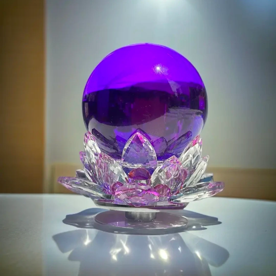 紫色旋转莲花水晶球礼盒装客厅卧室酒柜轻奢客厅装饰摆件家居