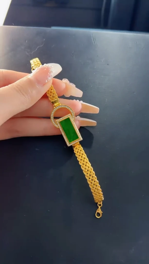 【闪购商品】翡翠手链银S925镀金镶嵌天然缅甸翡翠A货手链