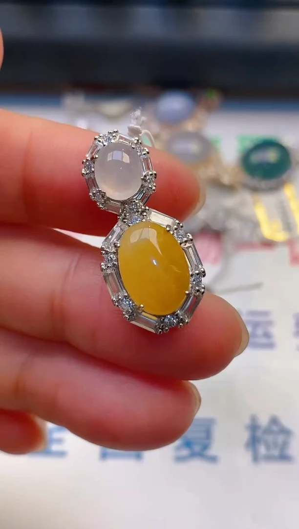 【闪购商品】翡翠耳饰银S925镶嵌天然A货翡翠1